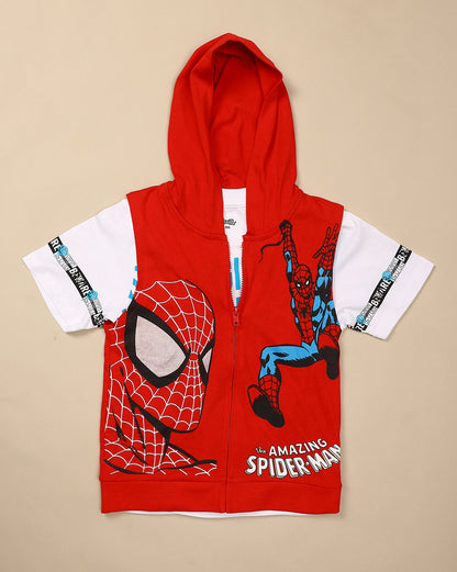 Spiderman Printed Hooded & Round Neck Tshirt Set For Boys