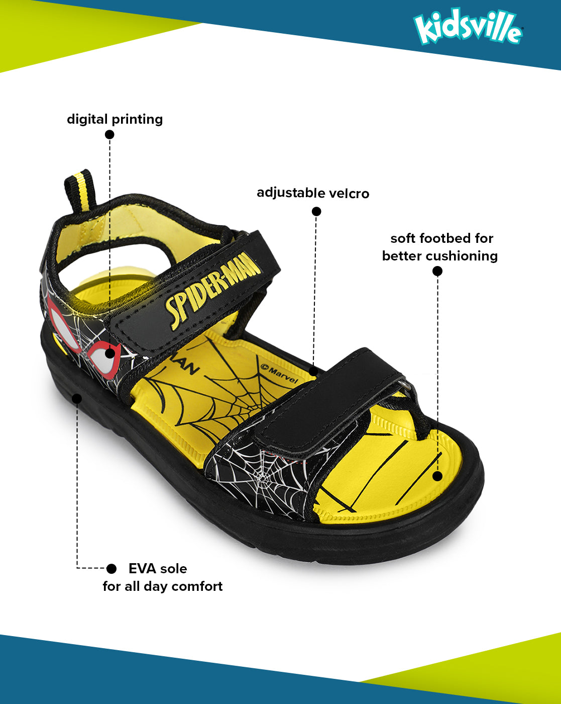 Kids Boys Spiderman Yellow Sandals