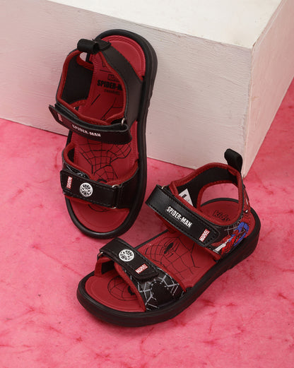 Kids Boys Spiderman Printed Black Sandals