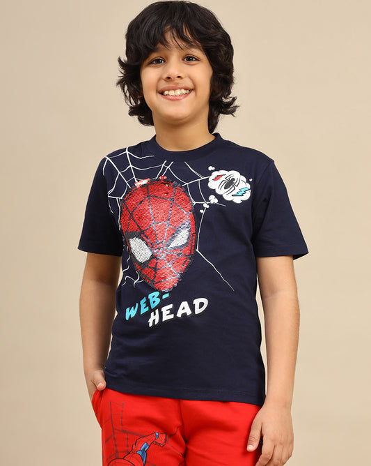 Spiderman Printed Regular Fit Reversible Sequin Tshirt For Boys