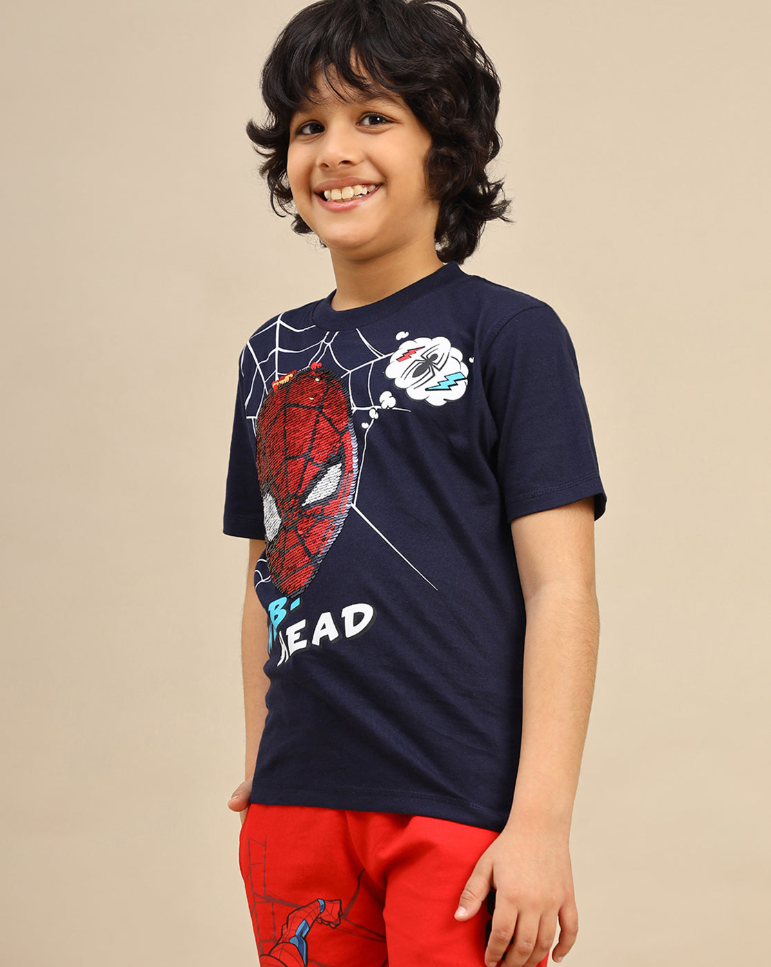 Spiderman Printed Regular Fit Reversible Sequin Tshirt For Boys