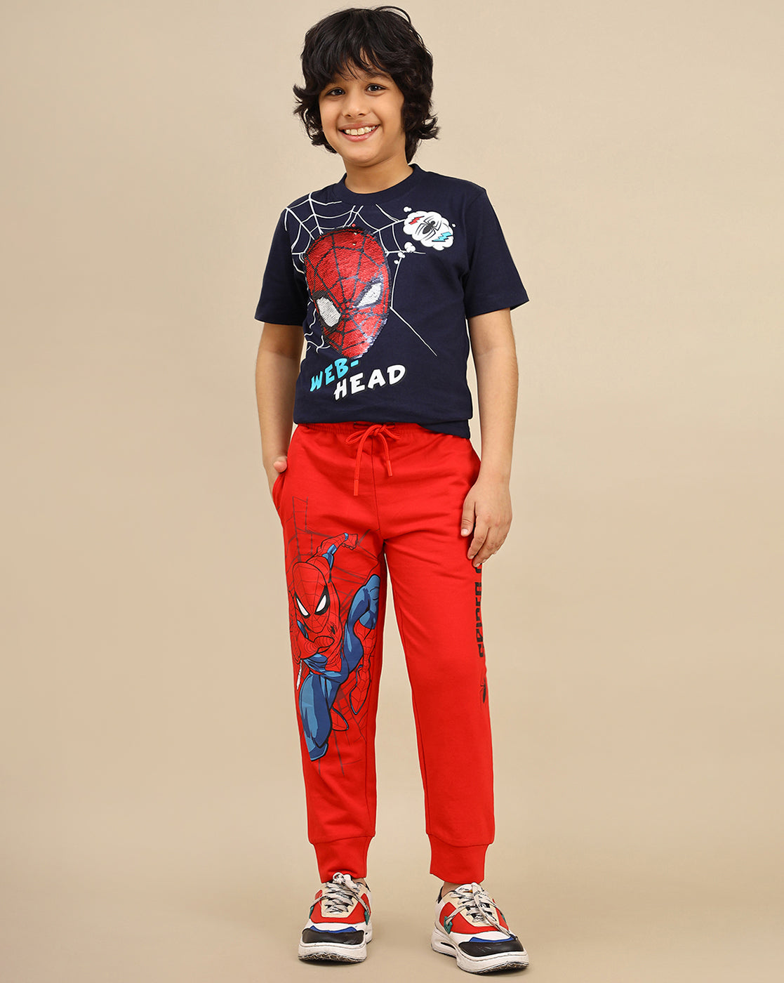 Spiderman Printed Regular Fit Reversible Sequin Tshirt For Boys