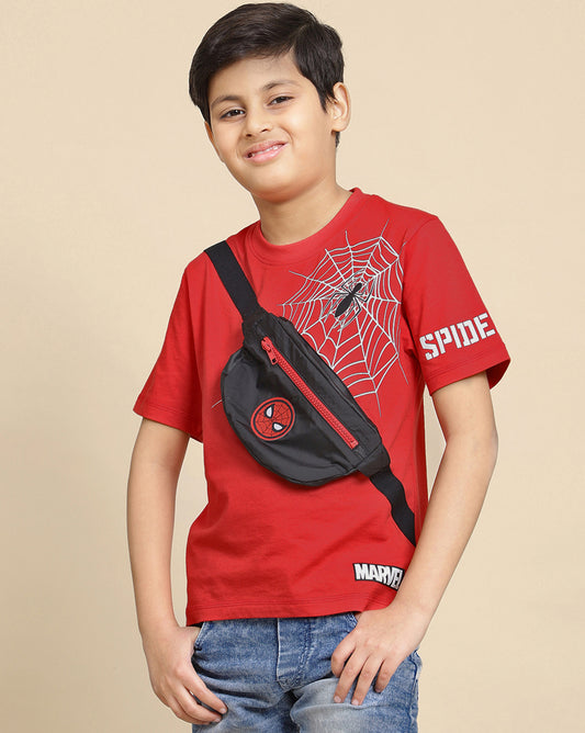 Spiderman Printed Regular Fit Tshirt with Pocket For Boys