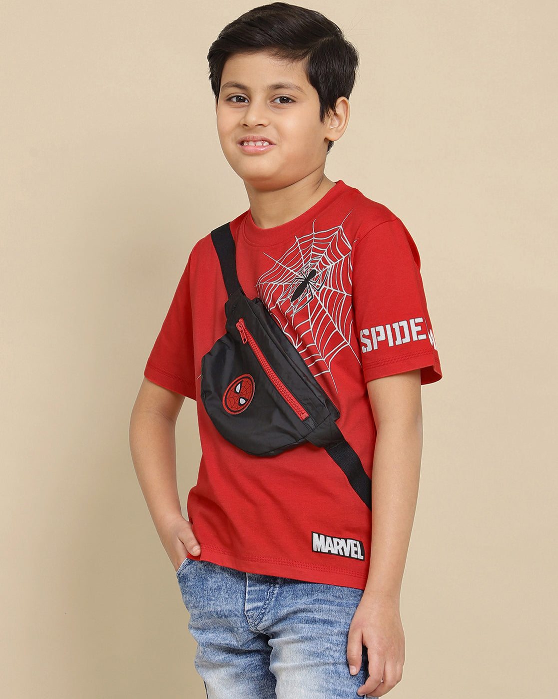 Spiderman Printed Regular Fit Tshirt with Pocket For Boys