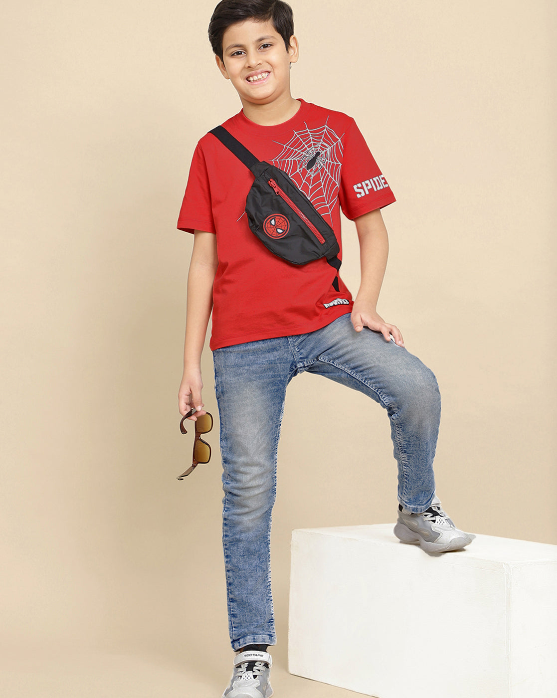 Spiderman Printed Regular Fit Tshirt with Pocket For Boys