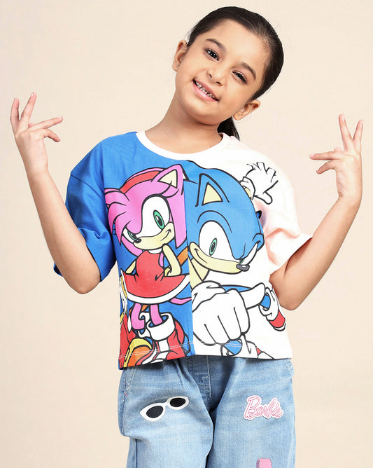 Sonic Classic Printed Boxy Fit Tshirt For Girls