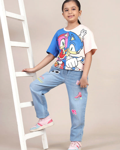 Sonic Classic Printed Boxy Fit Tshirt For Girls