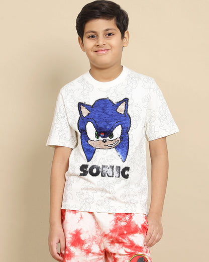 Sonic Modern Printed Reversible Sequin Regular Fit Tshirt For Boys