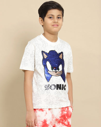 Sonic Modern Printed Reversible Sequin Regular Fit Tshirt For Boys