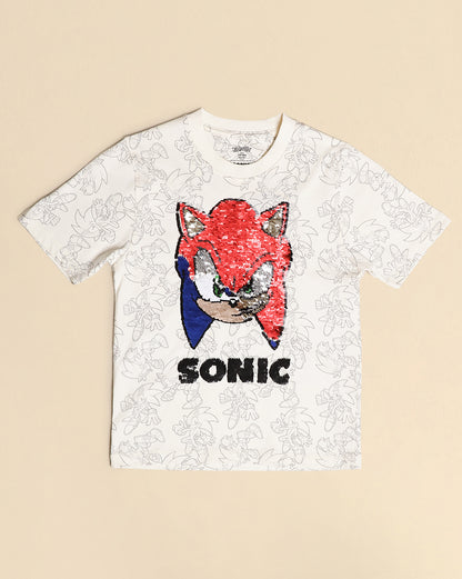 Sonic Modern Printed Reversible Sequin Regular Fit Tshirt For Boys