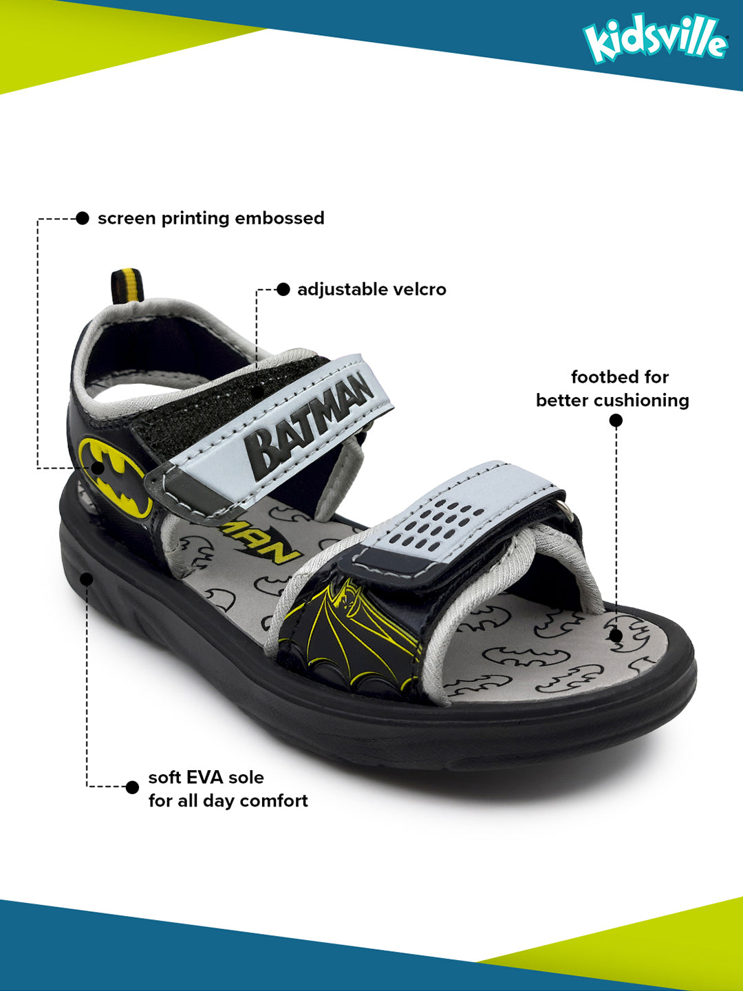 Kids Boys Batman Grey Black Sandals