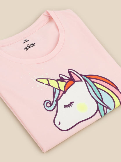 Kids Girls Unicorn Pink Tshirt