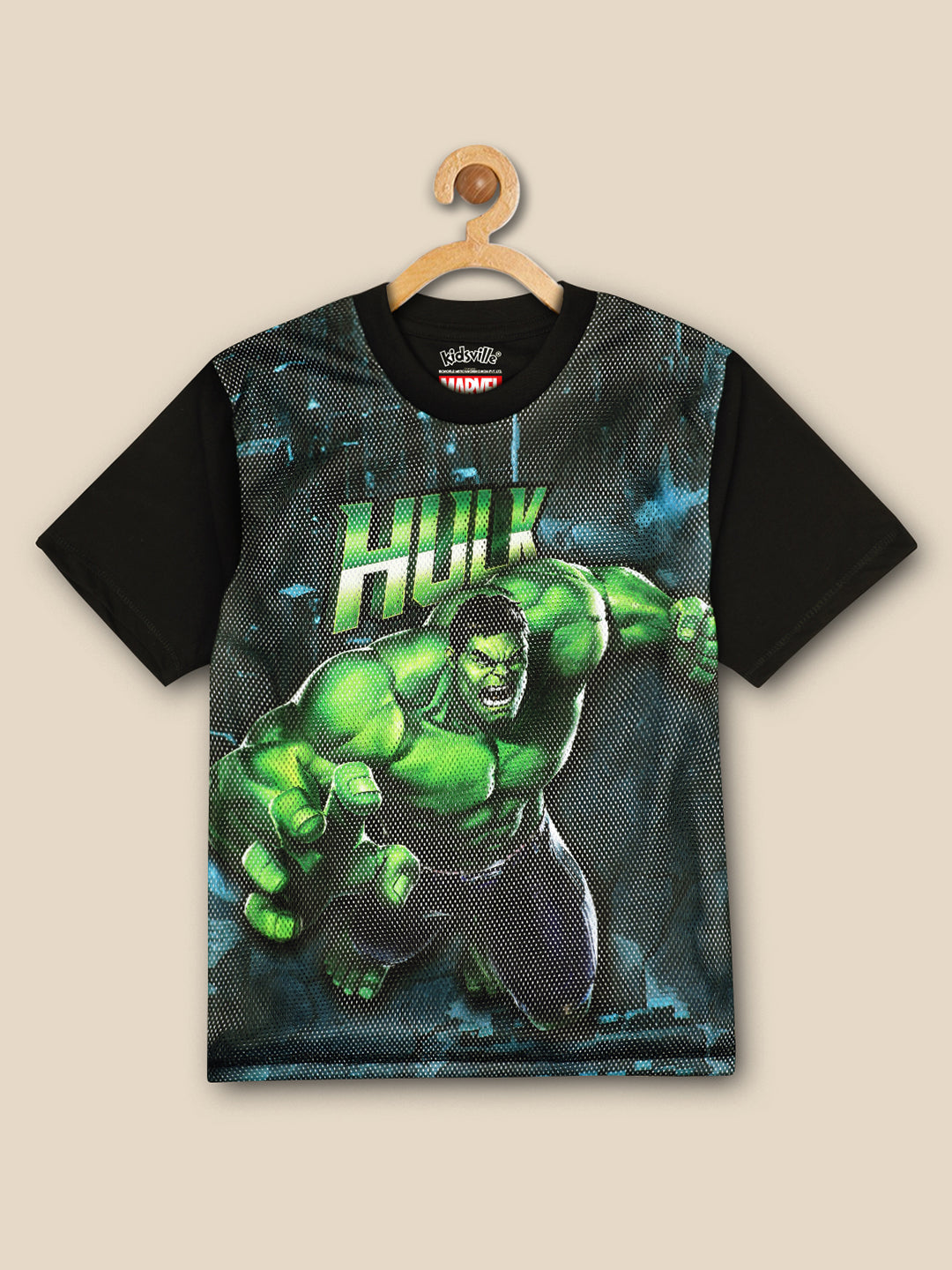 Kids Boys Hulk Black Mesh Sublimation Half Sleeves T-Shirt