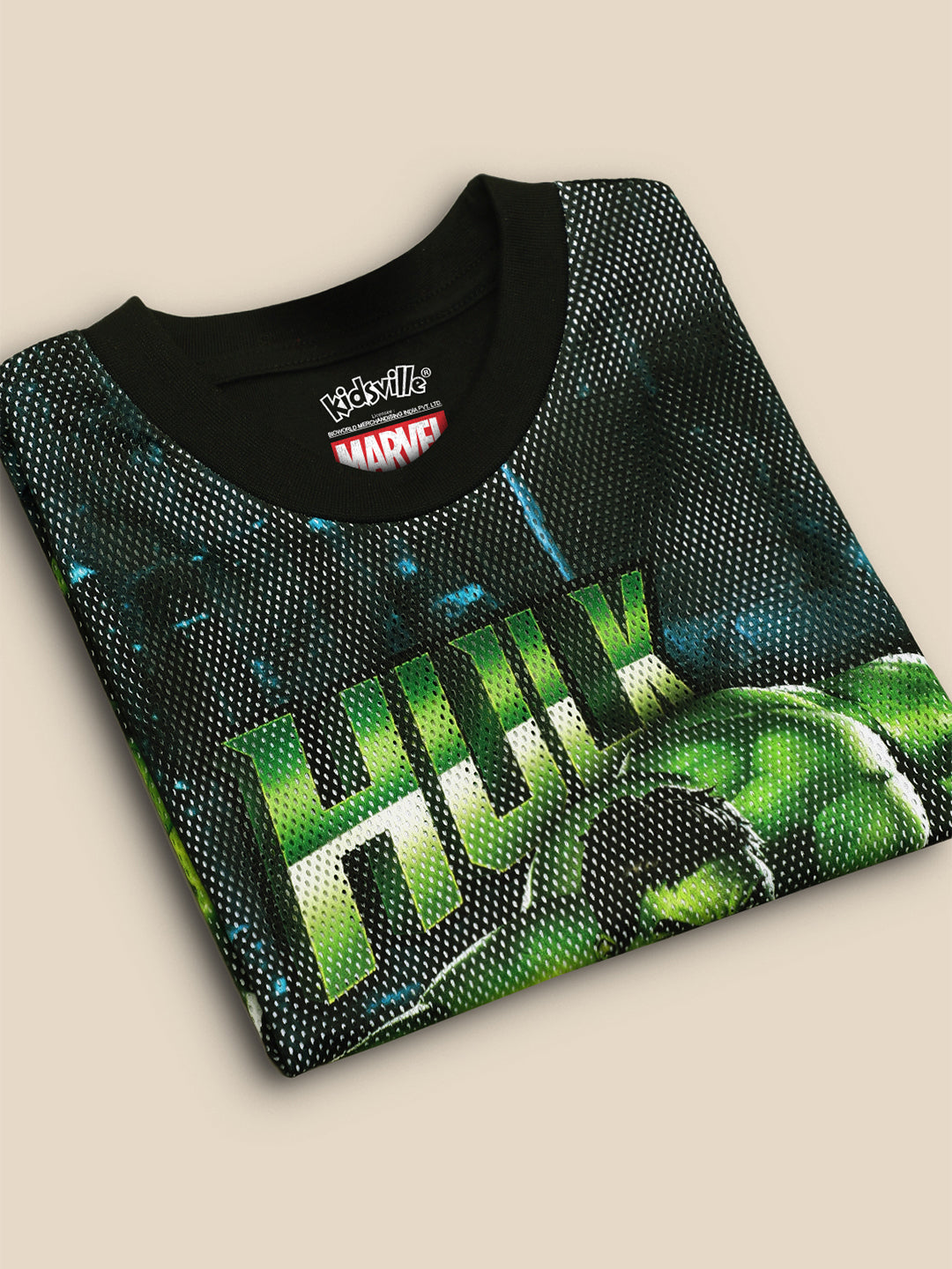 Kids Boys Hulk Black Mesh Sublimation Half Sleeves T-Shirt