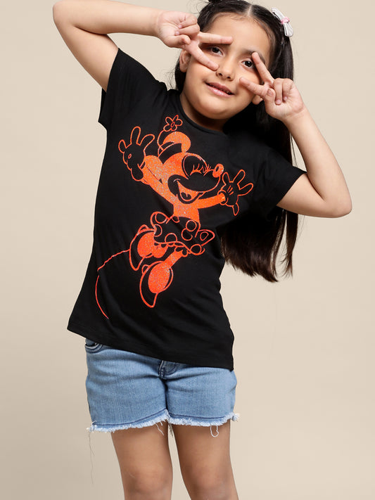 Kids Girls Mickey And Friends Black T-Shirt