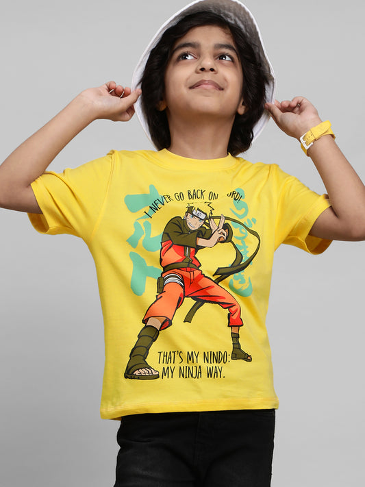 Naruto Yellow Regular Fit T-Shirt For Kids Boys