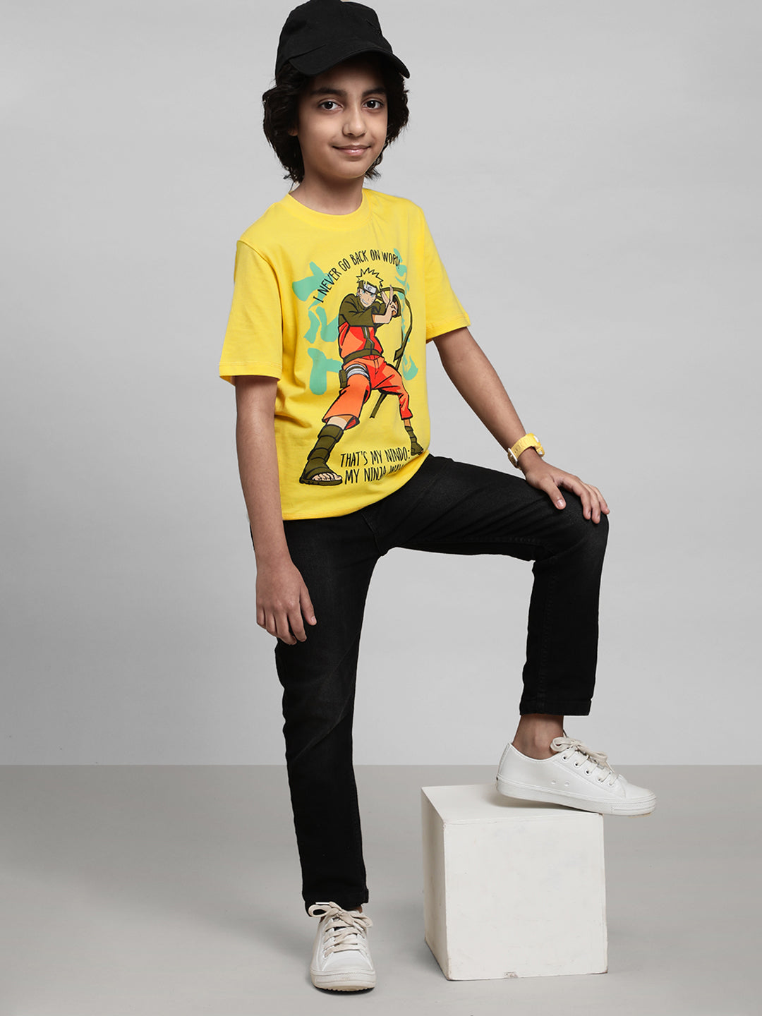 Naruto Yellow Regular Fit T-Shirt For Kids Boys