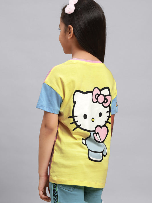 Kids Girls Hello Kitty Multi Half Sleeves T-Shirt