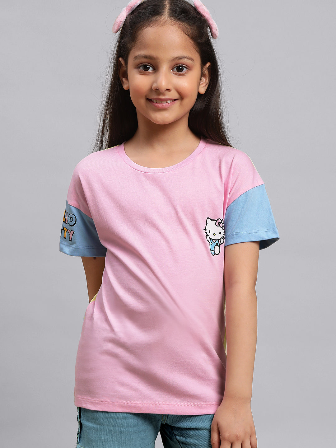 Kids Girls Hello Kitty Multi Half Sleeves T-Shirt