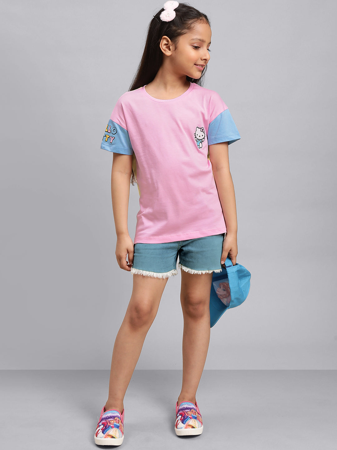 Kids Girls Hello Kitty Multi Half Sleeves T-Shirt