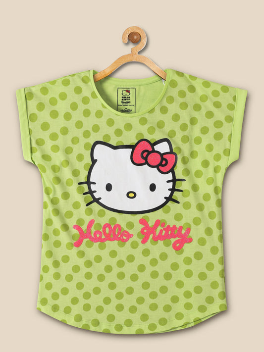 Kids Girls Hello Kitty Green T-Shirt