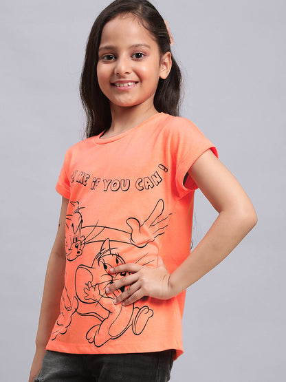 Kids Girls Tom & Jerry Neon Orange T-Shirt