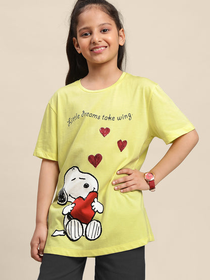 Kids Girls Peanuts Yellow T-Shirt