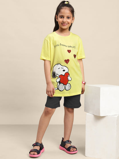 Kids Girls Peanuts Yellow T-Shirt