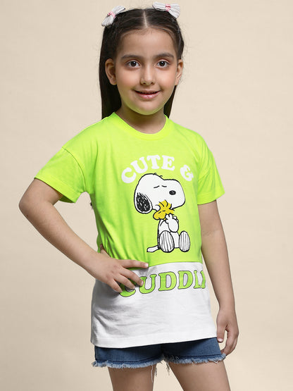 Kids Girls Peanuts Green T-Shirt