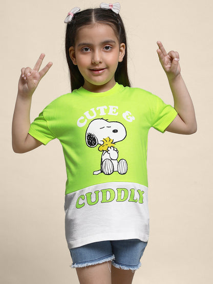 Kids Girls Peanuts Green T-Shirt