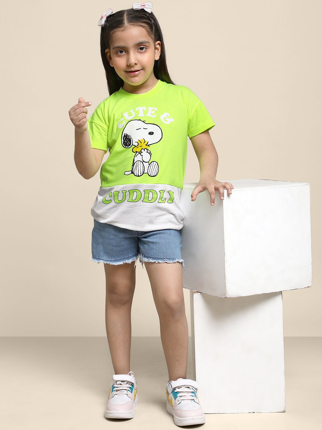 Kids Girls Peanuts Green T-Shirt