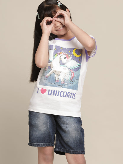 Unicorns White Tshirt For Girls