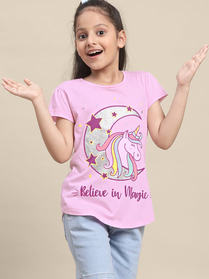 Kids Girls Unicorn Pink T-Shirt