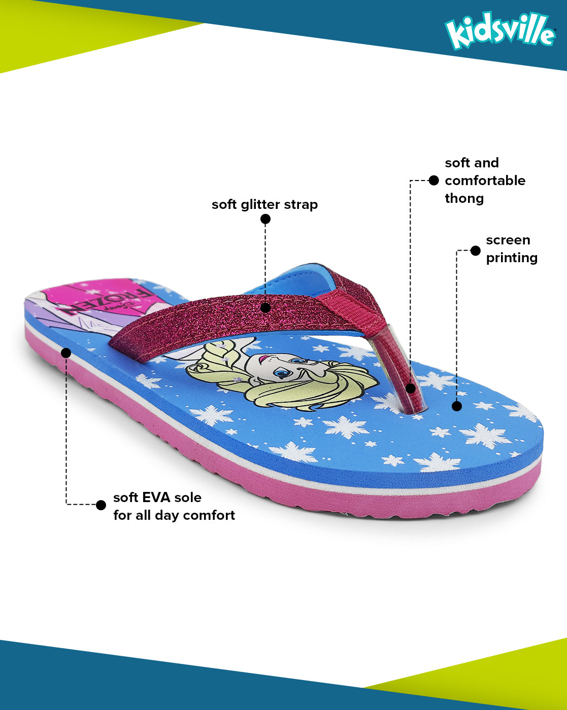 Frozen Sky Blue Flip-Flops For Kids Girls