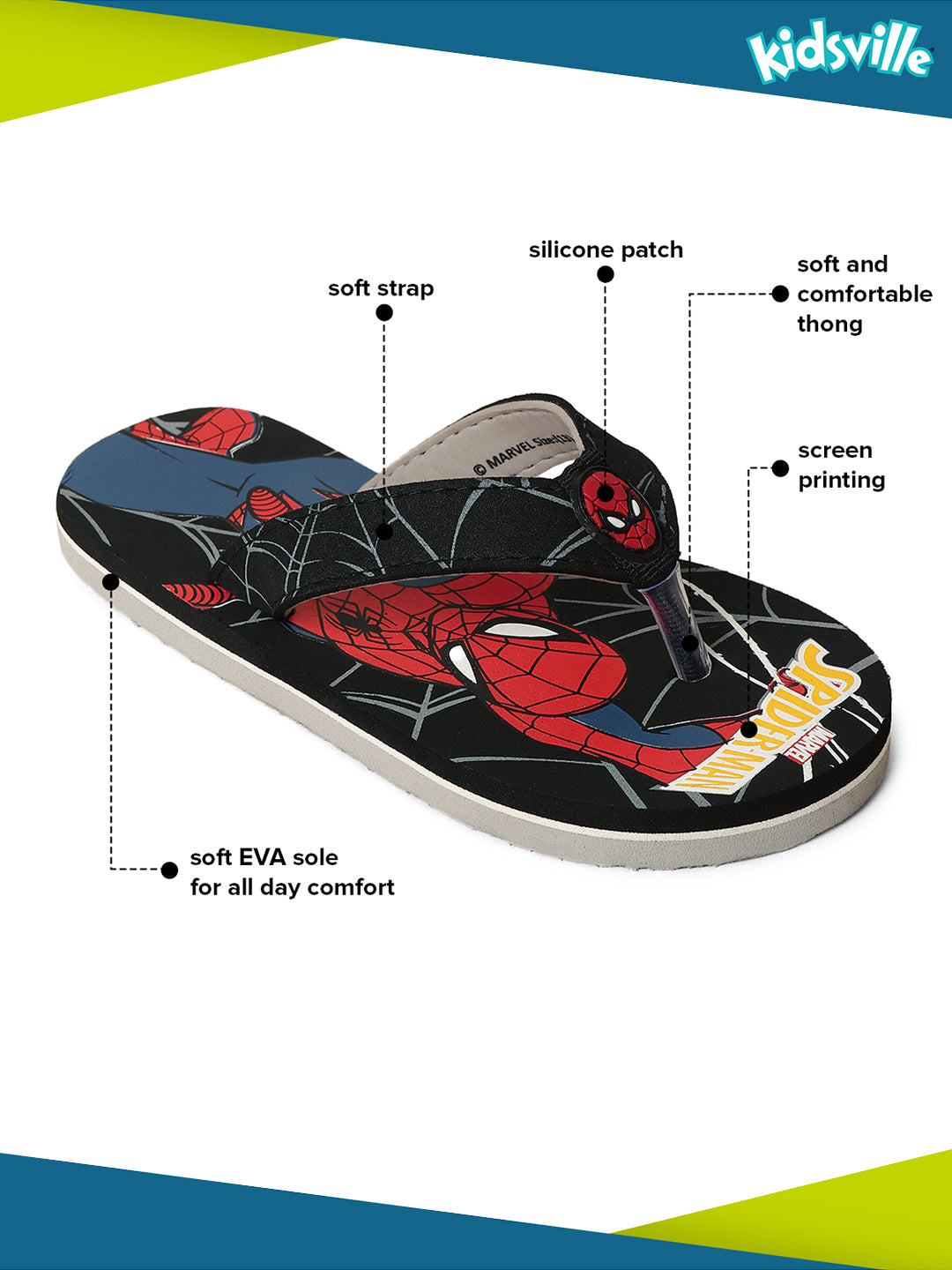 Spiderman Black Flip-Flops For Kids Boys