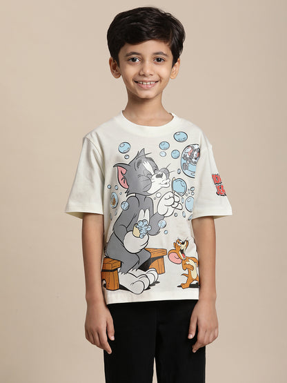 Tom & Jerry Off-White Tshirt For Boys