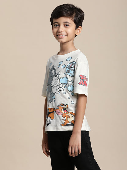 Tom & Jerry Off-White Tshirt For Boys