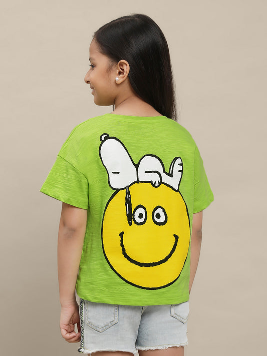 Peanuts Printed Green Tshirt For Girls