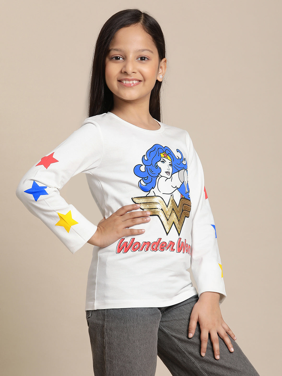 Wonder Woman Off-White Tshirt For Girls