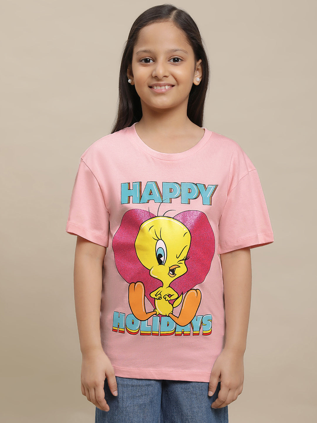 Looney Tunes Printed Pink Tshirt For Girls