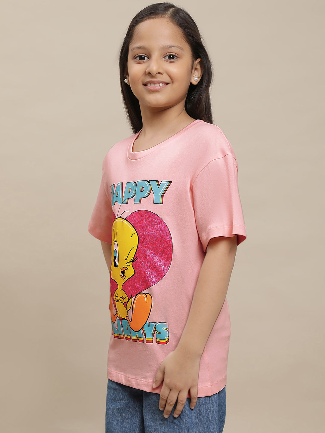 Looney Tunes Printed Pink Tshirt For Girls