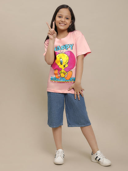 Looney Tunes Printed Pink Tshirt For Girls