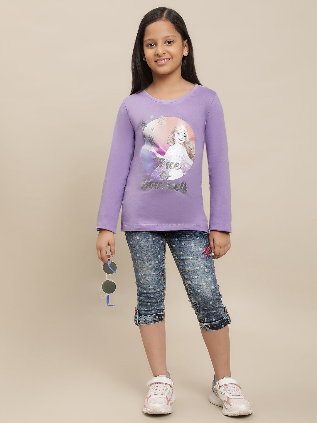 Frozen Printed Purple Tshirt For Girls