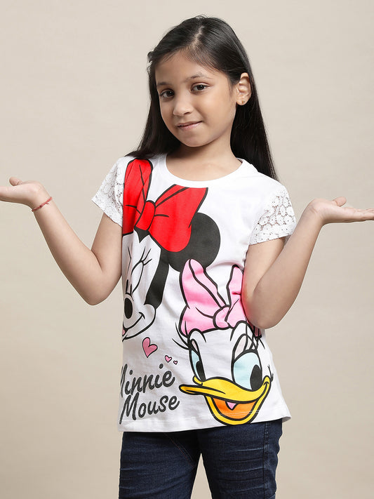 Mickey & Friends White Tshirt For Girls