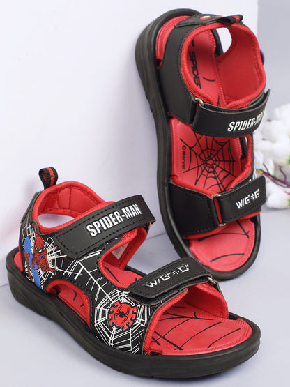 Kids Boys Spiderman Black/Red Sandals