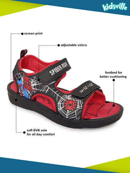 Kids Boys Spiderman Black/Red Sandals