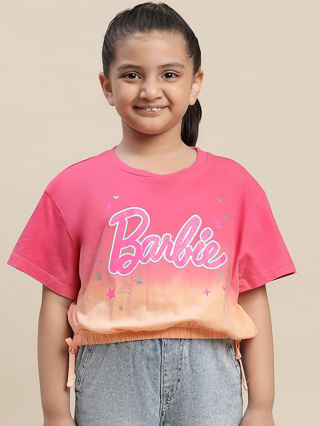 Kidsville Barbie Printed Pink Tshirt For Girls