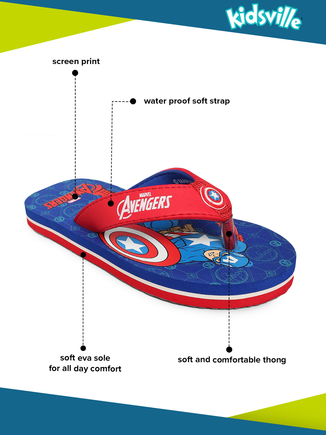 Captain America Royal Blue Flip-Flops For Kids Boys