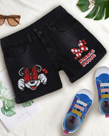 Mickey & Friends Denim Regular Fit Shorts For Girls