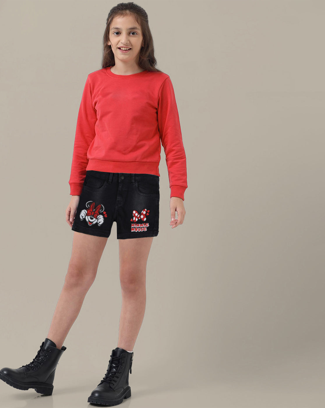 Mickey & Friends Denim Regular Fit Shorts For Girls